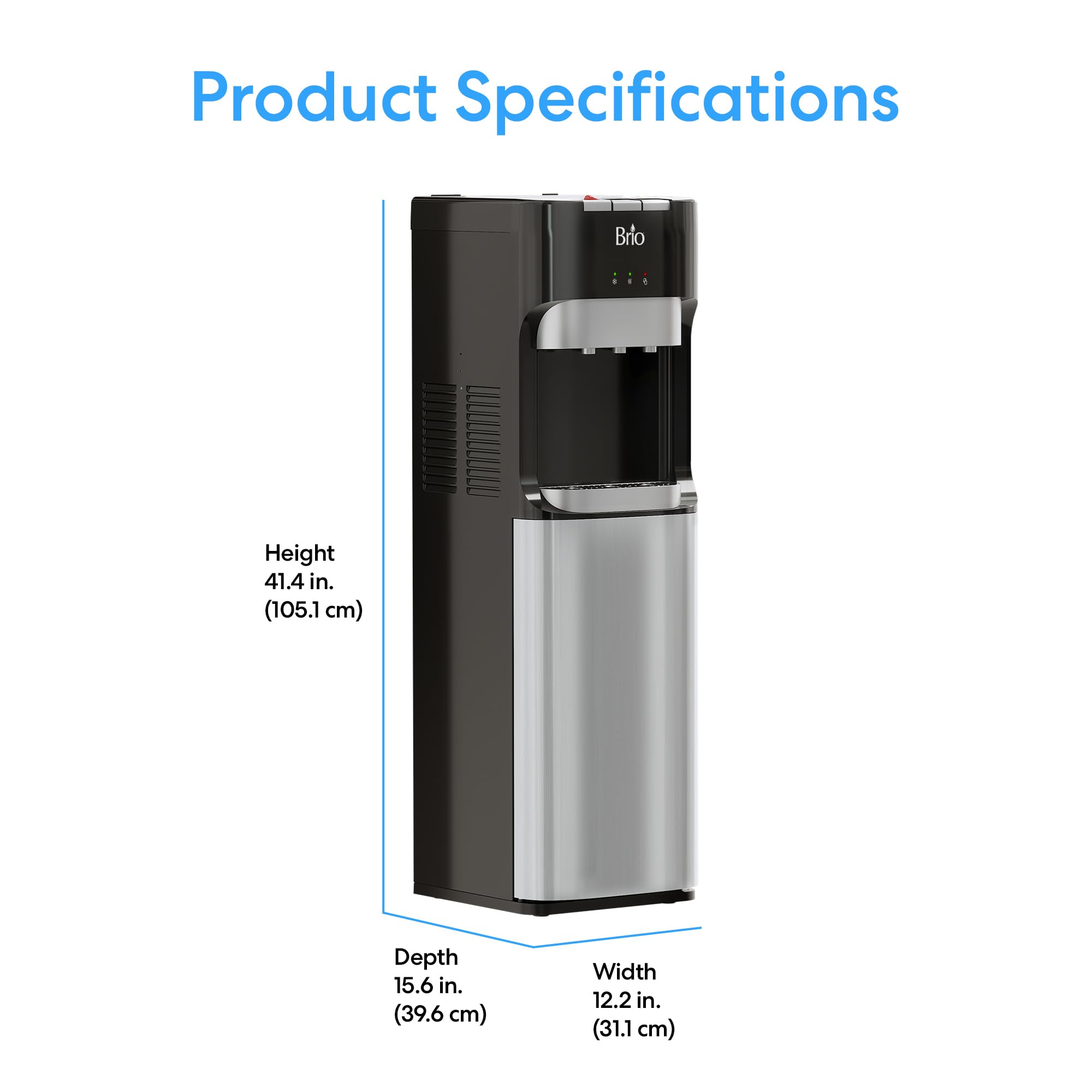 Loading Water Cooler Dispenser for 5 Gallon Bottles - 3 Temperatures with Hot, Room & Cold Spouts, Child Safety Lock, LED Display with Empty Bottle Alert, Stainless Steel