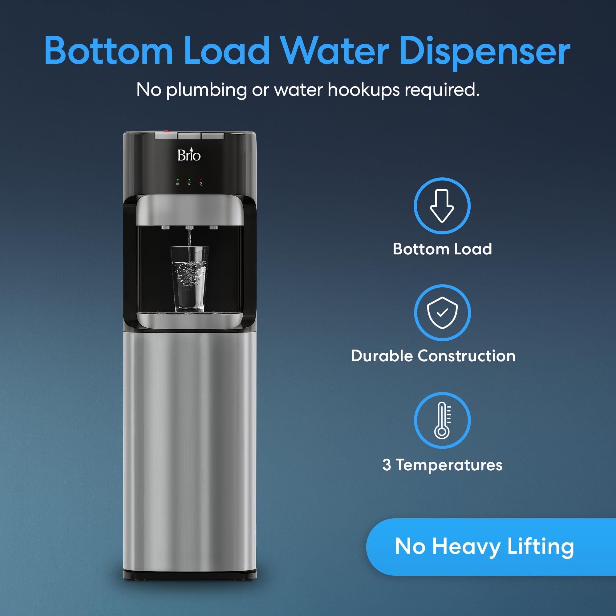 Loading Water Cooler Dispenser for 5 Gallon Bottles - 3 Temperatures with Hot, Room & Cold Spouts, Child Safety Lock, LED Display with Empty Bottle Alert, Stainless Steel
