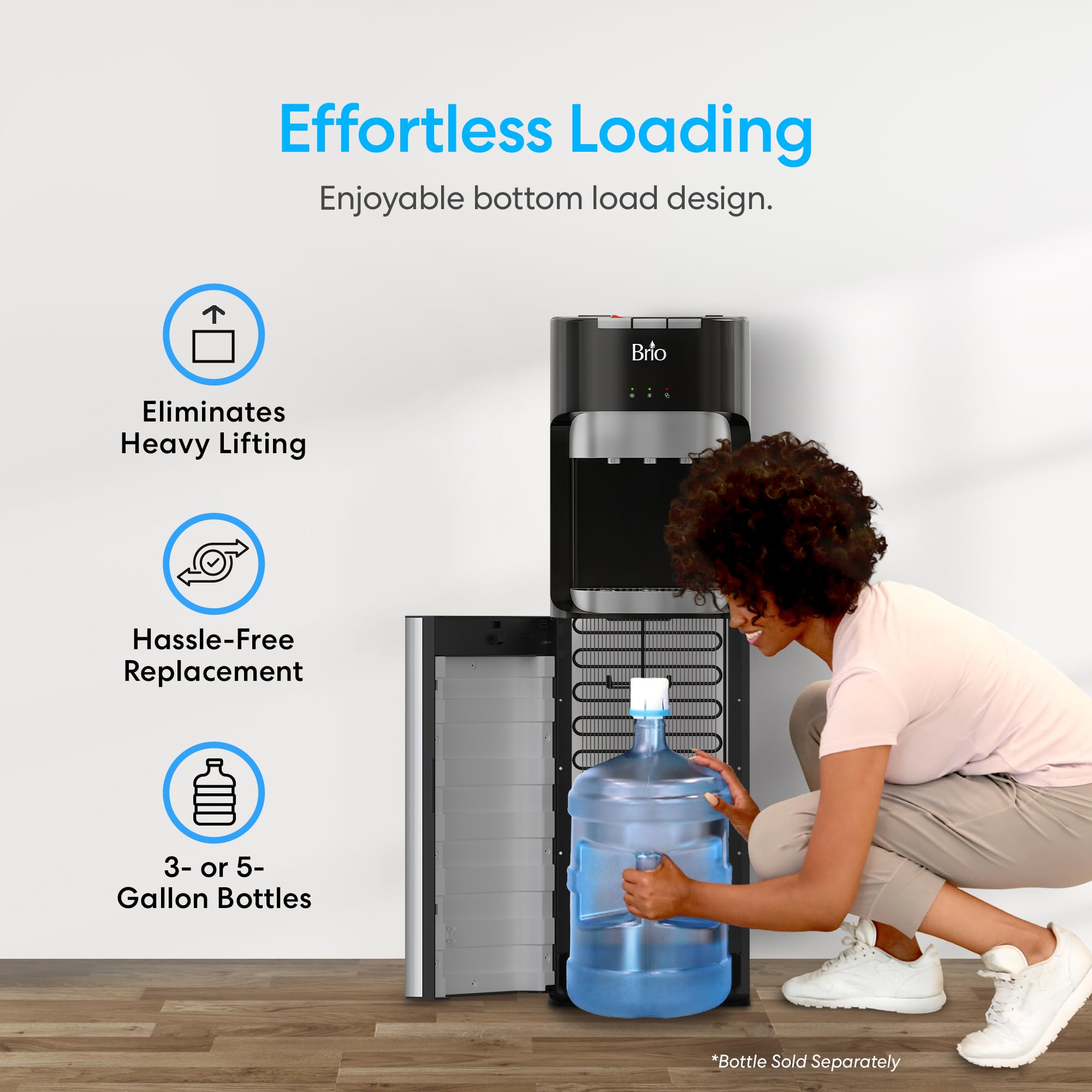 Loading Water Cooler Dispenser for 5 Gallon Bottles - 3 Temperatures with Hot, Room & Cold Spouts, Child Safety Lock, LED Display with Empty Bottle Alert, Stainless Steel
