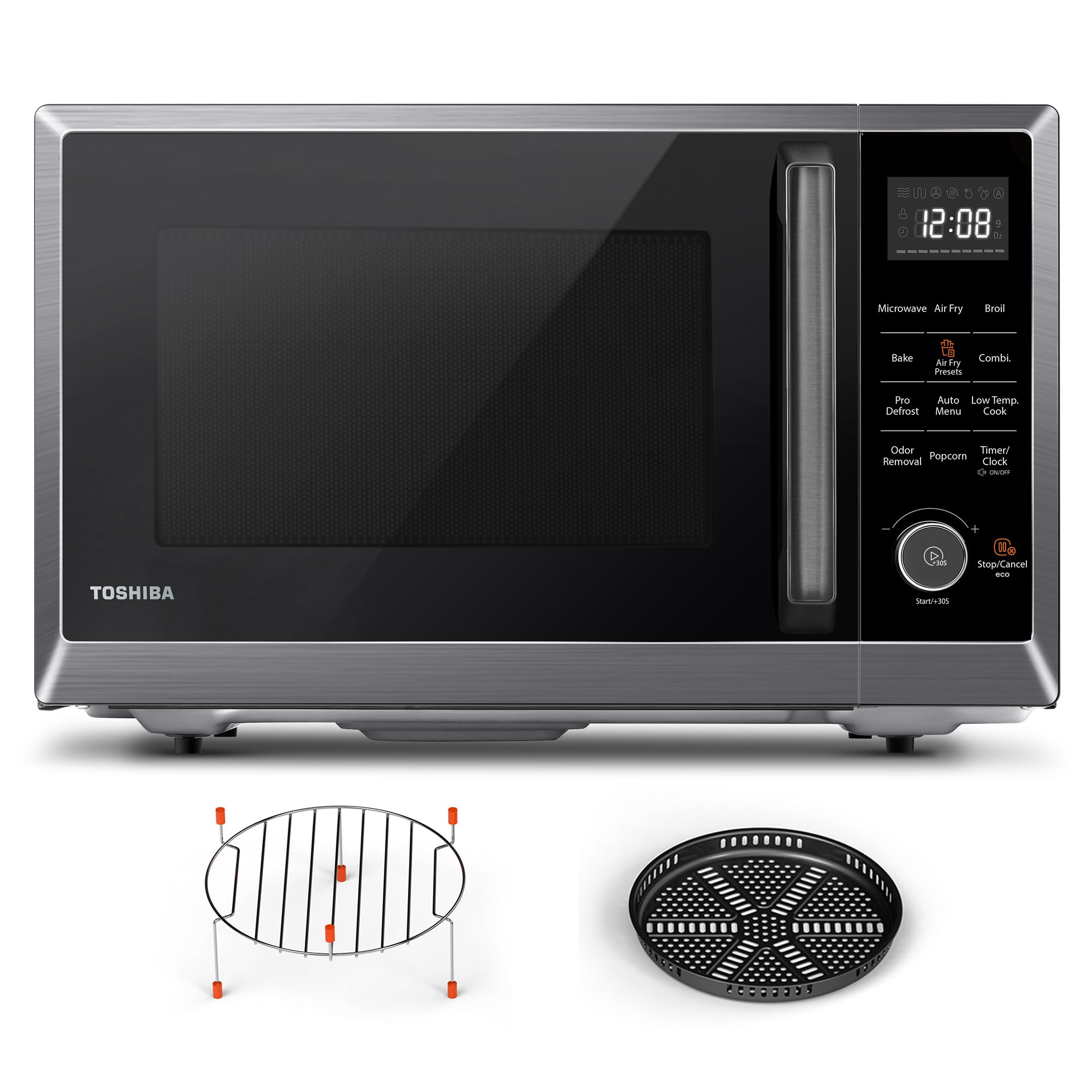 Air Fryer Combo 8-in-1 Countertop Microwave Oven, with Convection, Broil, Odor Removal Mode, 12.4" Position Memory Turntable, Child-Lock, 1.0 Cu.ft, Black Stainless Steel, ML2-EC10SA(BS)