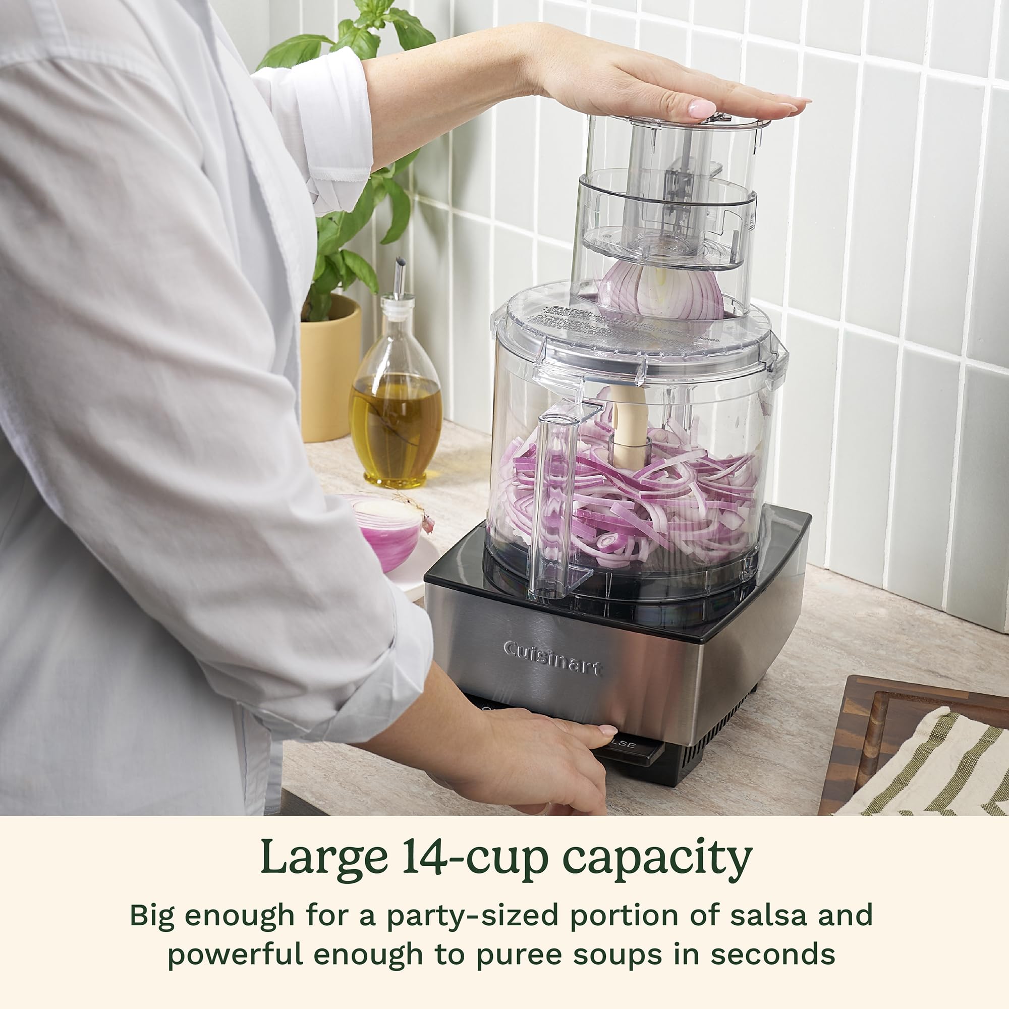 Food Processor, 14-Cup Vegetable Food Chopper for Mincing, Dicing, Shredding, Puree & Kneading Dough, 720-Watt Motor, Stainless Steel, DFP-14BCNY