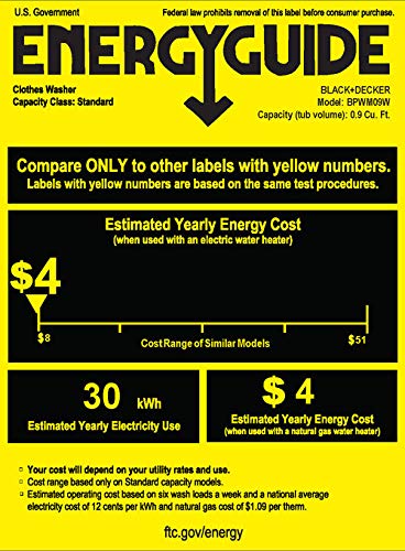 0.9 Cu. Ft. Portable Washer, 6.6 lb. Capacity Washing Machine for Homes & Apartments, 5 Wash Cycles, Quick Connect Sink Adapter and Drain Hose Included, Transparent Lid, BPWM09W, White