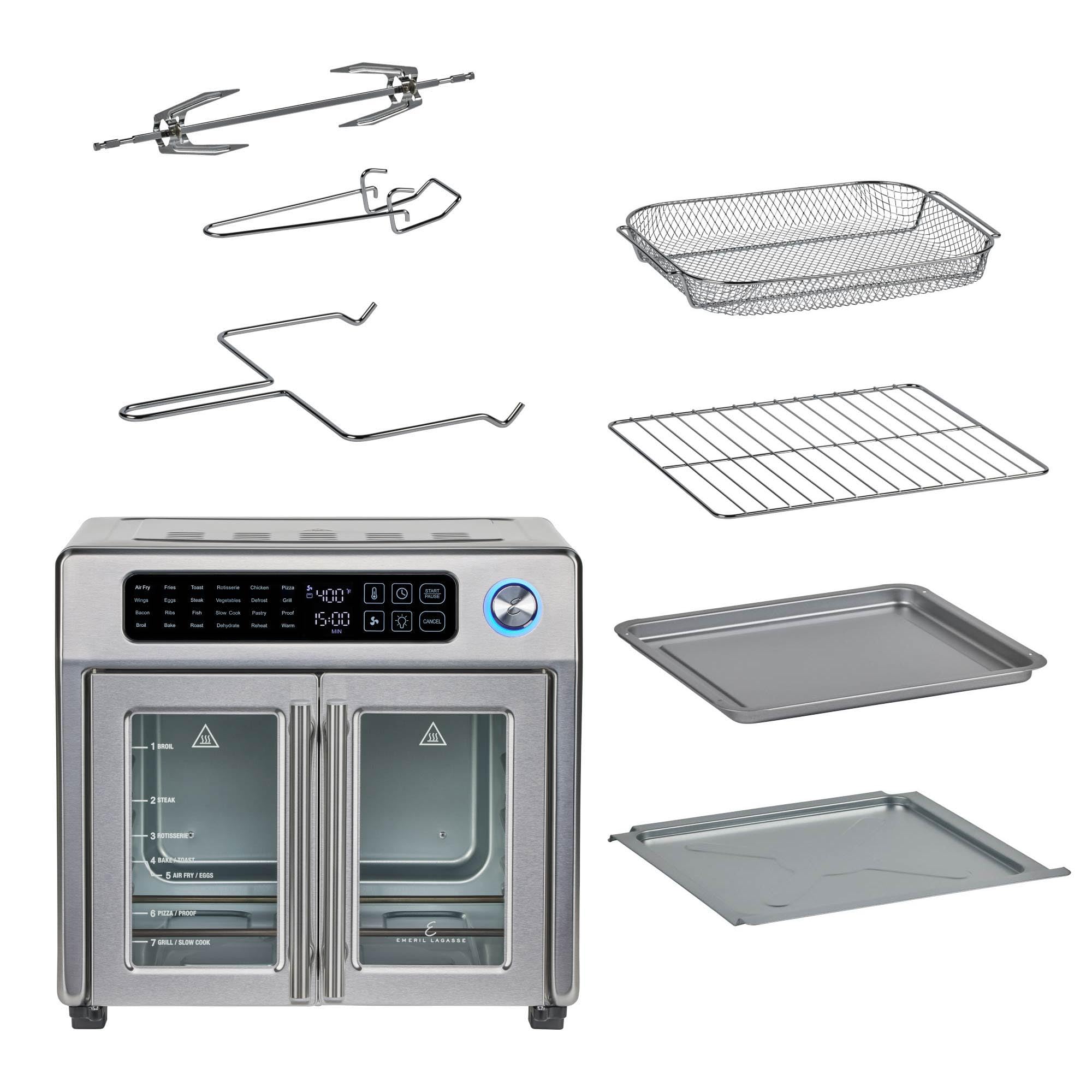 Extra Large French Door Air Fryer Toaster Oven Combo, 24 Cooking Functions and Digital Controls, 7 Accessories Included, Stainless Steel Finish, 26QT Capacity