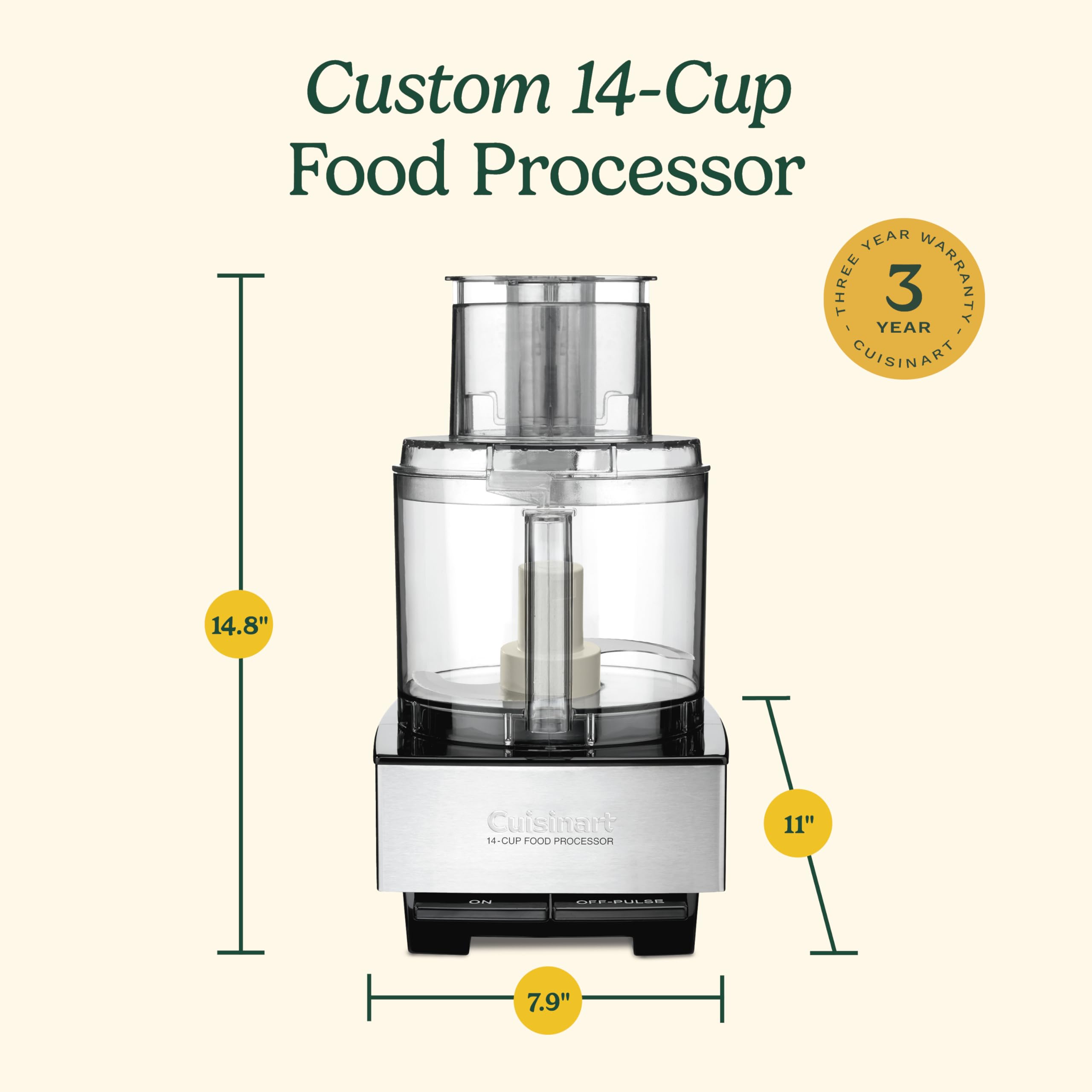 Food Processor, 14-Cup Vegetable Food Chopper for Mincing, Dicing, Shredding, Puree & Kneading Dough, 720-Watt Motor, Stainless Steel, DFP-14BCNY