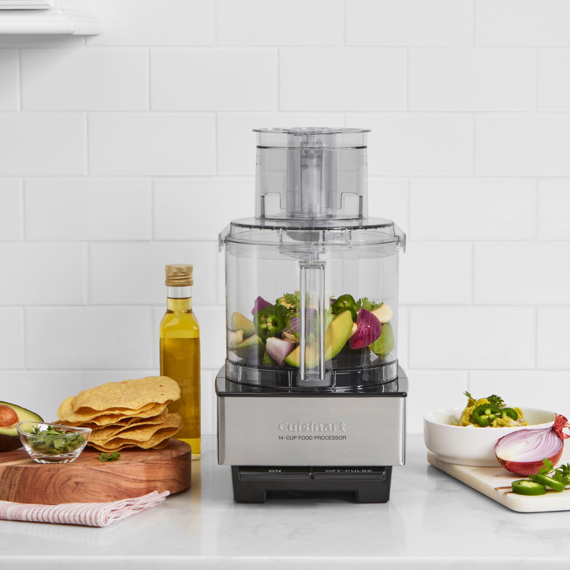 Food Processor, 14-Cup Vegetable Food Chopper for Mincing, Dicing, Shredding, Puree & Kneading Dough, 720-Watt Motor, Stainless Steel, DFP-14BCNY