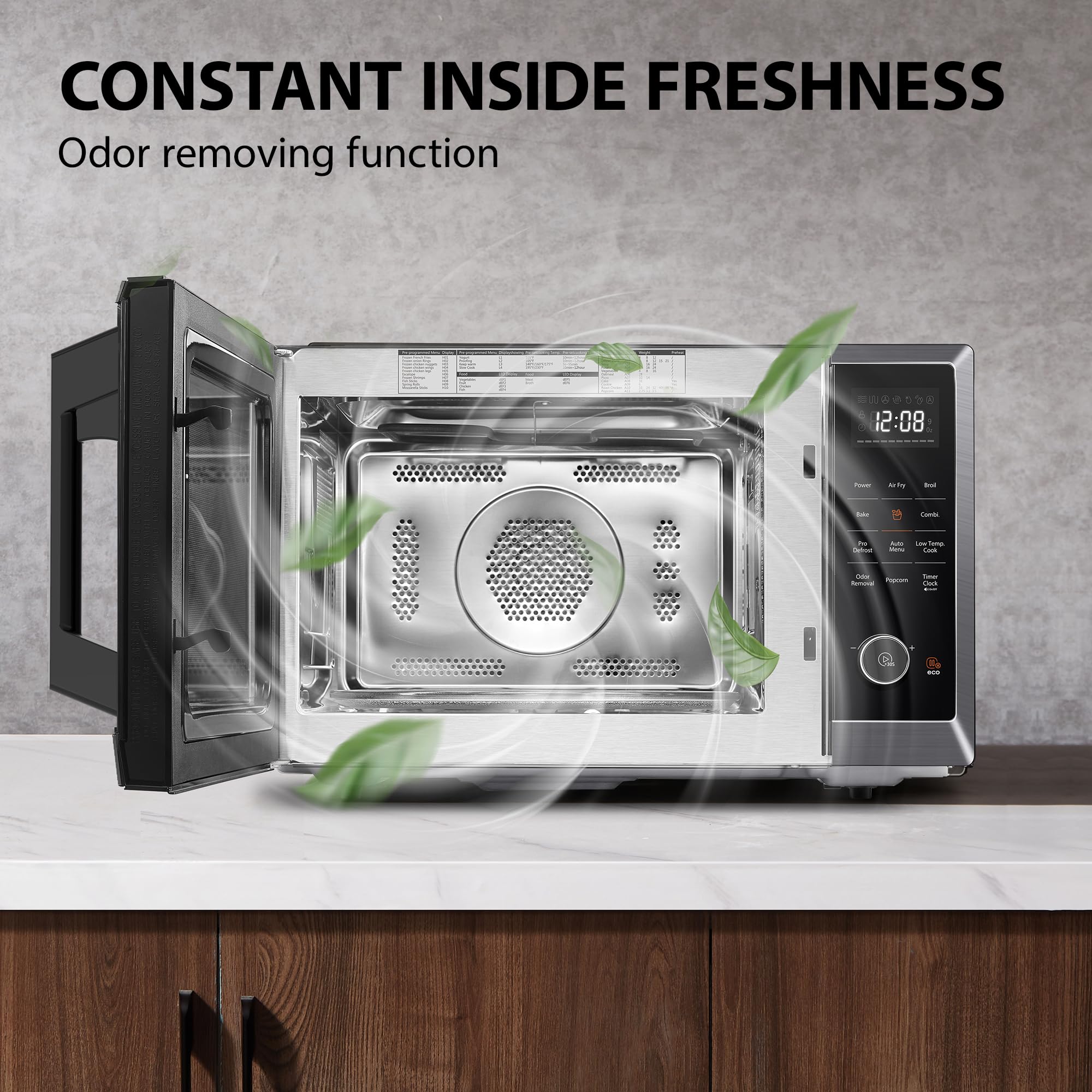 Air Fryer Combo 8-in-1 Countertop Microwave Oven, with Convection, Broil, Odor Removal Mode, 12.4" Position Memory Turntable, Child-Lock, 1.0 Cu.ft, Black Stainless Steel, ML2-EC10SA(BS)