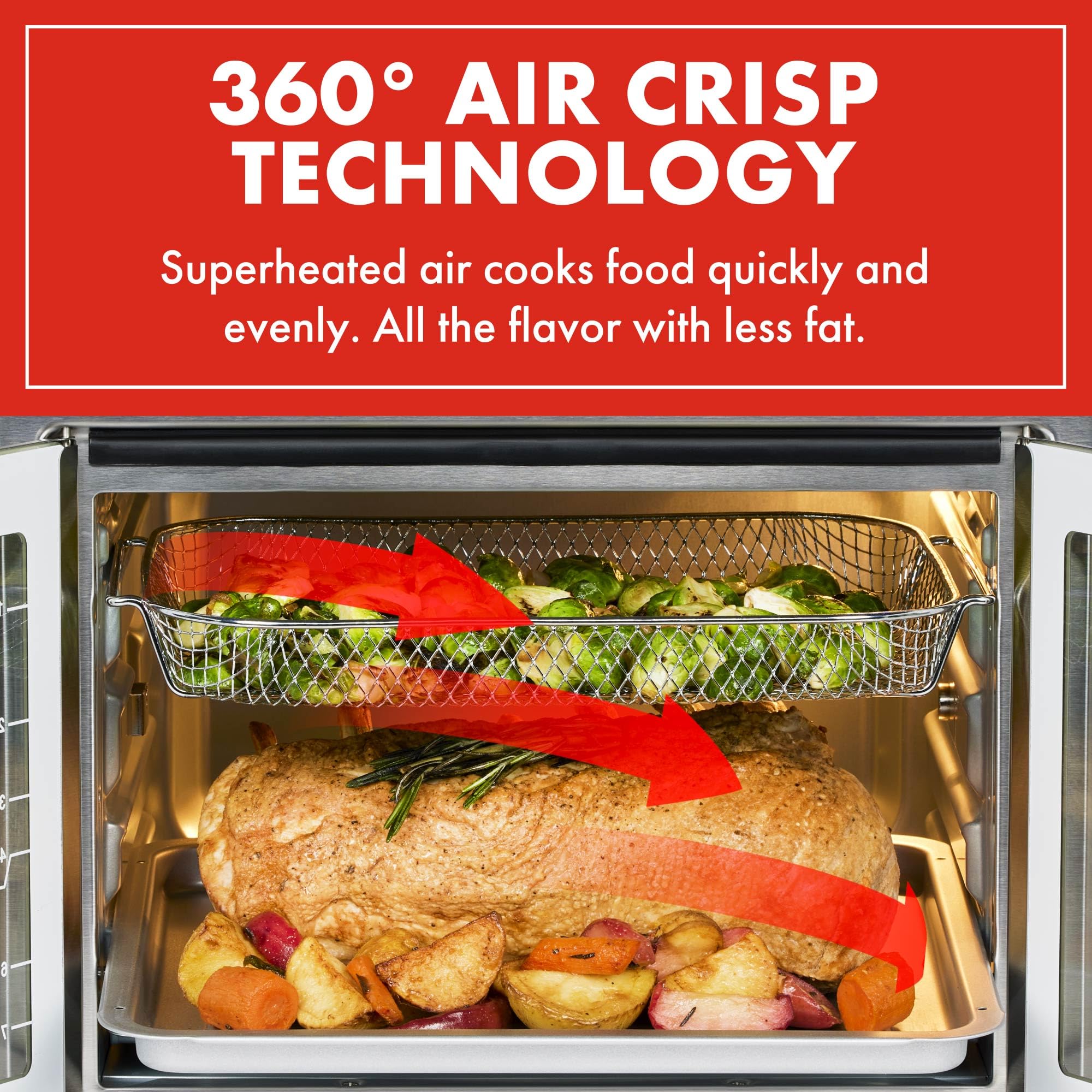 Extra Large French Door Air Fryer Toaster Oven Combo, 24 Cooking Functions and Digital Controls, 7 Accessories Included, Stainless Steel Finish, 26QT Capacity