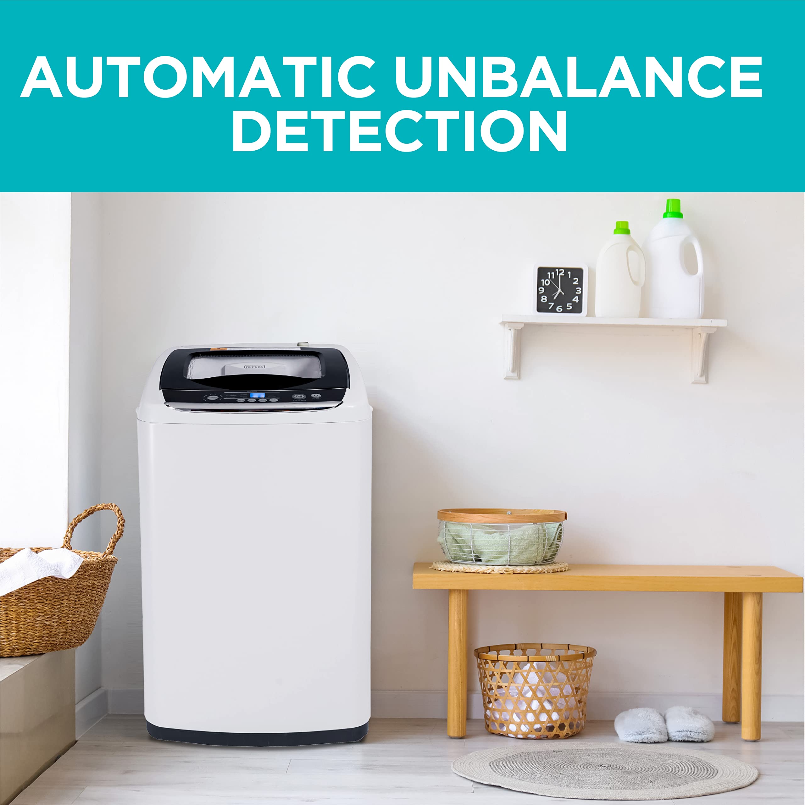 0.9 Cu. Ft. Portable Washer, 6.6 lb. Capacity Washing Machine for Homes & Apartments, 5 Wash Cycles, Quick Connect Sink Adapter and Drain Hose Included, Transparent Lid, BPWM09W, White